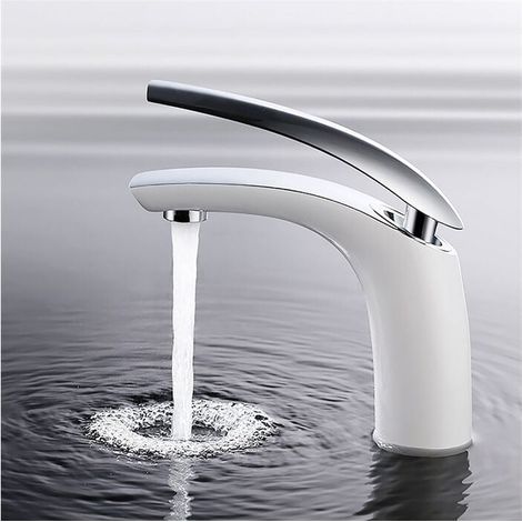Miscelatore per lavabo con rubinetto da bagno in ottone di qualità, rubinetti cromati bianchi per altezza lavabo sotto la bocca 125 mm (1/5)