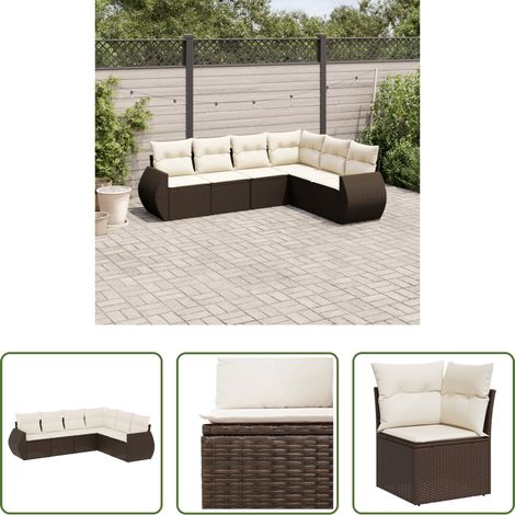 vidaXL Rattan - 6-tlg. Garten-Sofagarnitur mit Kissen Braun Poly Rattan (1/5)