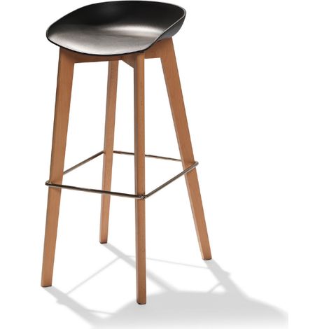 Tabouret de bar sans dossier avec piètement empilable - Assise en plastique Bois/Noir (Lot de 4) - Feros (1/2)