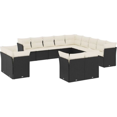 Maison Exclusive - Salon de jardin avec coussins 13 pcs noir résine tressée (1/5)