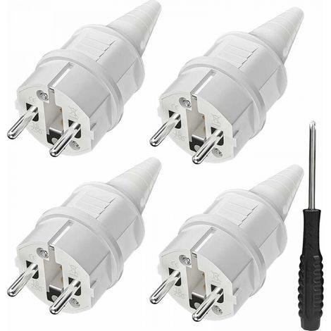 Fiche avec protection anti-pliage [4 pièces], 4 fiches de terre en caoutchouc (250 V/16 A) + 1 tournevis, convient pour une utilisation en extérieur (1/5)