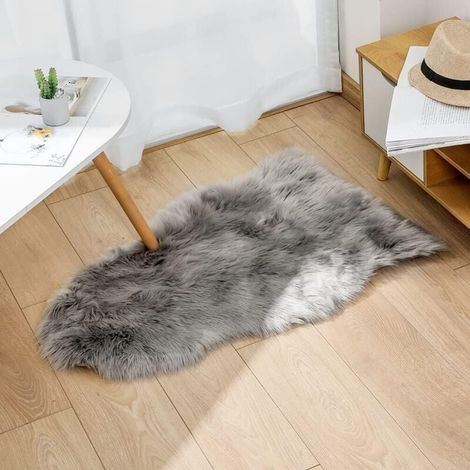 Tapis Imitation Peau d'agneau - 60 x 90 cm - Imitation Fourrure d'agneau - Tapis de canapé (Gris, 60 x 90 cm) (1/4)