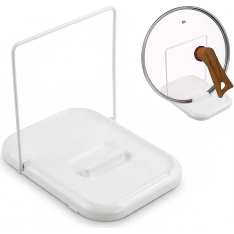 2 Pièces Repose Cuillère Cuisine et Support Couvercle Casserole, Porte Ustensiles de Cuisine Multifonctionnel, Range Couvercle Plastique Antidérapant, pour Louches, Spatules et Pinces (1/5)