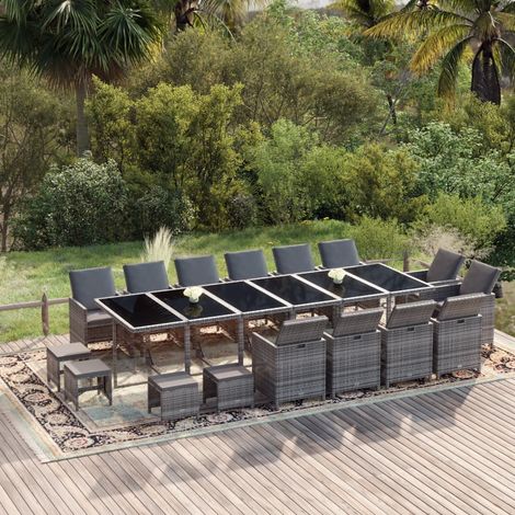 Ensemble à manger de jardin coussins 19 pcs-Salon de jardin Résine tressée Gris 600452 (1/5)