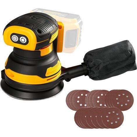 Ponceuse orbitale aléatoire sans balais pour batterie Dewalt 20 V, ponceuse électrique aléatoire Brushelss de 12,7 cm avec 20 papiers abrasifs de 125 mm, rotation à 3 vitesses, 8 trous (1/5)