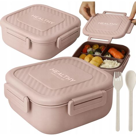 Lunch Box avec Compartiments et Couverts – Boîte Repas 19×19×7 cm – Compatible Micro-ondes, Lave-vaisselle – Couleur Aléatoire (1/5)