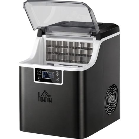 Machine à glaçons - HOMCOM - 20 kg en 24h, 24 glaçons en 14-18 min - autonettoyante - acier et plastique - 25,2x36x37,1cm - noir (1/5)