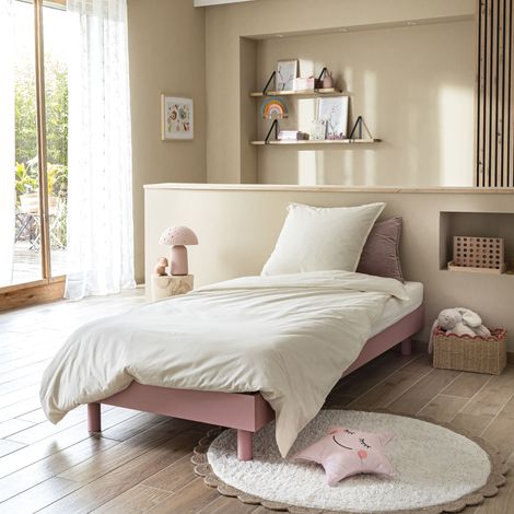 Sommier kit enfant en bois massif rose poudré 90x200