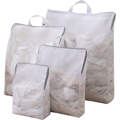 Lot de 6 sacs à linge en filet avec poignées, 4 tailles, élargisseurs latéraux, sac délicat pour machine à laver, grand sac à fermeture éclair pour manteaux, pulls, lingerie, chaussettes, organisation (1/5)