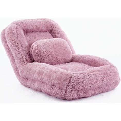 Fauteuil paresseux pliant 5 positions en peluche rose pour gaming et détente (1/5)