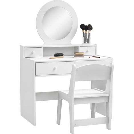 AIYAPLAY Kids Dressing Table Set w/ Stool, Mirror, Drawers - White (1/5)