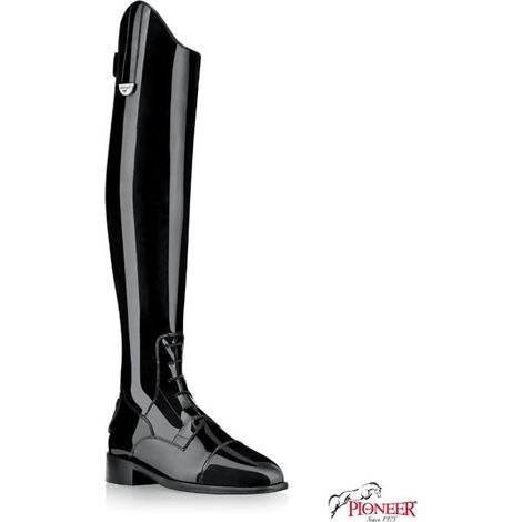 41, Ozeanblaue Farbe: Reitstiefel zum Schnüren aus Lackleder mit Reißverschluss hinten und elastischem Zwickel vorne (1/4)