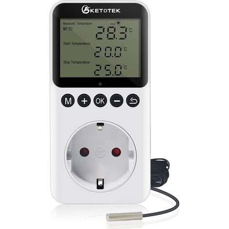 Jour/Nuit Contrôleur de Température avec Sonde Prise Thermostat avec Minuterie pour Terrarium Reptiles Brassage Serre Couveuse (1/5)