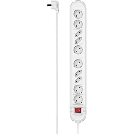 HAMA - MULTIPRISE 10 POSITIONS, 6 SCHUKO ET 4 PRISES EURO 10A, FICHE SCHUKO, CÂBLE 1,4 MÈTRES, BLANC, AVEC INTERRUPTEUR