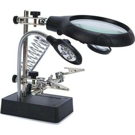 ALLIANDISLenti di ingrandimento da 2,5x, 7,5x e 10x con supporto, 5 LED, saldatore multifunzionale, terza mano per ingegneri elettronici, orologiai, riparazione orologi, saldatura (1 set) (1/5)