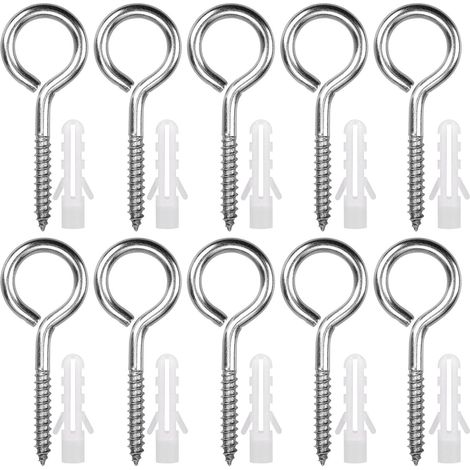 10pcs M6 x 80mm Stainless Steel Screw Eyelets Silver Heavy Screw Eye Screw Hook for Hammocks, Awnings, Hanging Chairs, Fixed Cable (1/5)