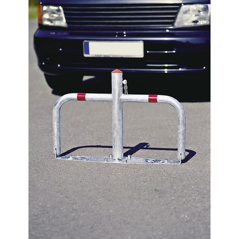Barrière de parking l760xH500 mm Ø 60/40 mm argent avec bandes réfléchissantes rouge avec cylindre profilé (1/4)