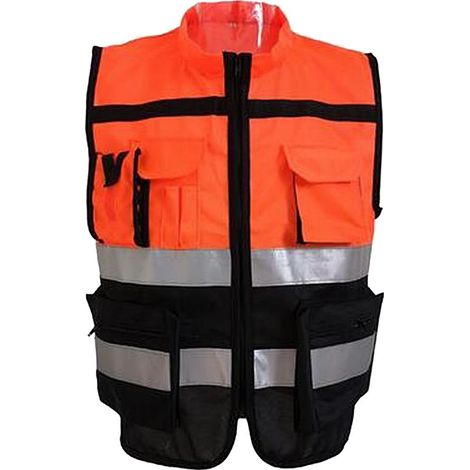 Veste Gilet Réfléchissant De Sécurité Avec Bandes Pour Traffic XXL 180 Orange Noir (1/5)