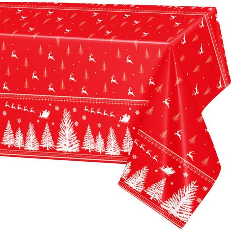 Lot de 5 nappes de fête de Noël à motifs de flocons de neige, dimensions 137x274cm, nappes en plastique jetables, décorations de fête de Noël. (1/5)