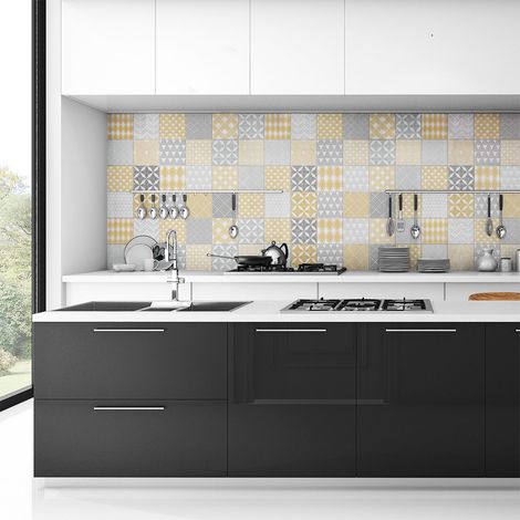 Sticker Mural Carrelage adhésif Cuisine Salle de Bain - 24 STICKERS CARREAUX DE CIMENT SCANDINAVE JERSEY - 24stickers10x10cm (1/5)