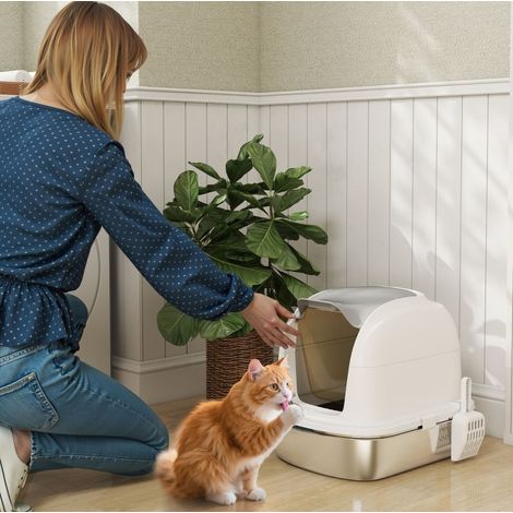 Geschlossene Katzentoilette aus Edelstahl mit Deckel, 52,4 x 41,3 x 42 cm, weiß HAVRYA (1/3)