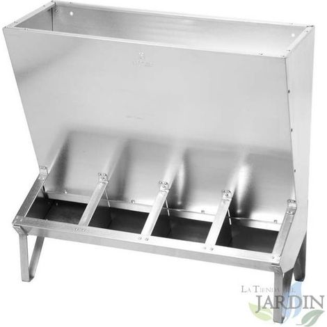 Tolva galvanizada para cerdos, dispensador alimentos 4 huecos, 100 Kg 96x40x85 cm