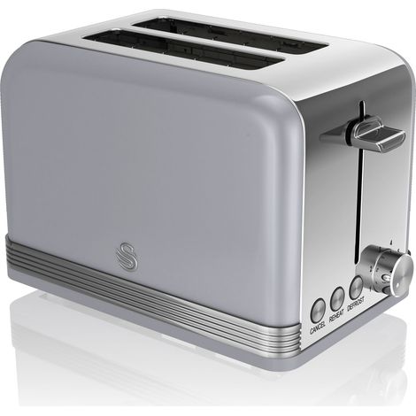 SWAN ST19010GRNEU Retro Tostadora Pan Ranura Ancha 2 Rebanadas, Regulador Nivel de Tostado, Descongelación 800W Gris