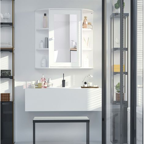 Badezimmer-Spiegelschrank aus MDF weiß 66 x 17 x 63 cm mit 8 Fächern (1/5)
