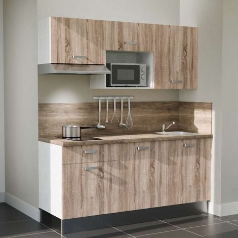 Kitchenette K30L-PT avec électroménager - 180 cm - plan stratifié, évier inox