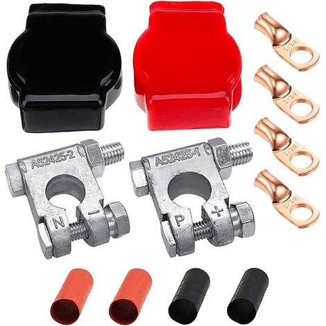 Positive and Negative Battery Terminals, Car Battery Terminal Kit, Battery Connector with Battery Terminal Cover for Car, Boat, RV, Black and Red (1/5)