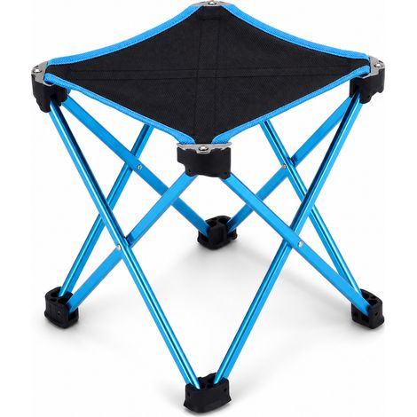 Large lightweight folding outdoor aluminium stool blue (1/5)