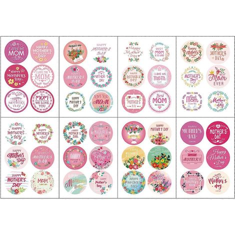 Étiquettes rondes adhésives florales pour la Fête des Mères - Autocollants décoratifs pour emballages cadeaux, enveloppes et étiquettes (1/4)