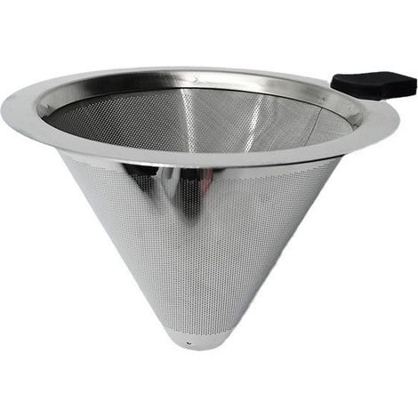 Filtre à café en acier inoxydable 304 double couche, passoire à thé sans papier filtre, tamis à déchets, entonnoir, taille moyenne, 4 trous - avec support (800 mailles)