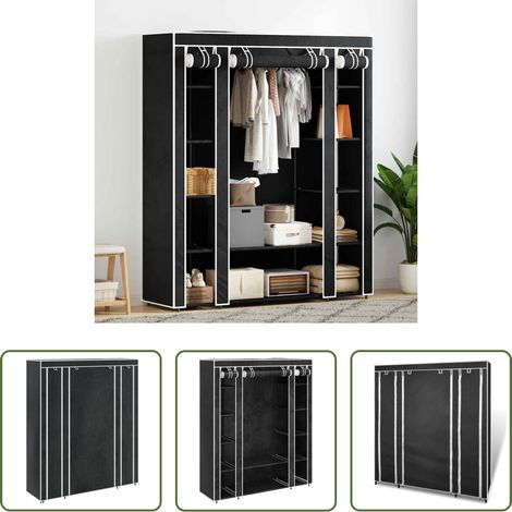 Stoffschrank -  Stoffschrank mit Fächern Kleiderstangen 45×150×176 cm Schwarz (1/5)