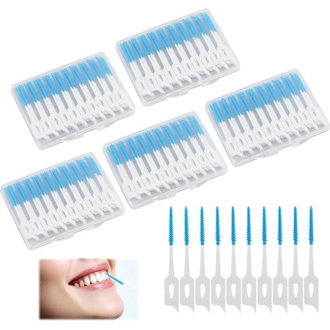 Pack of 200 blue silicone interdental brushes for oral care, cleaning dentures and effective dental hygiene – Portable storage case included (1/5)