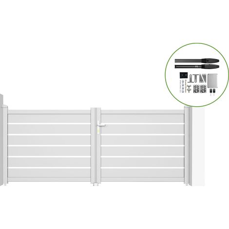 Puerta batiente automática blanca VOGEL 300 x 120 + motor HICKER B200 (1/4)
