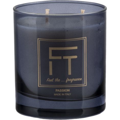 "Candela profumata in vetro nero fumé 280 gr. profumo agrumato"