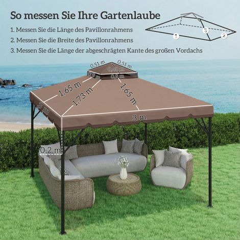 Toiture de remplacement pour tonnelle 3x3m, hydrofuge, double toit avec trous de drainage, kaki (1/5)