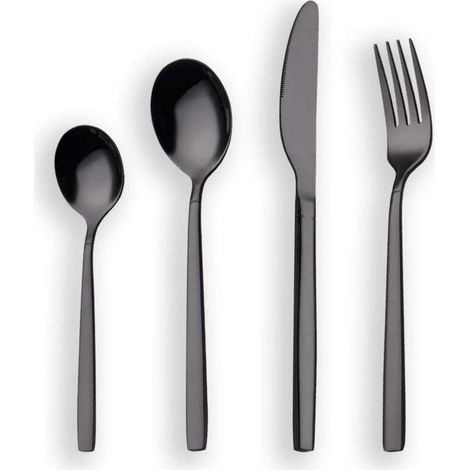 Ensemble Couverts 24 Pièces - Acier Inoxydable - Plaqué Titane Noir - 6 Personnes - Lave-vaisselle (1/5)