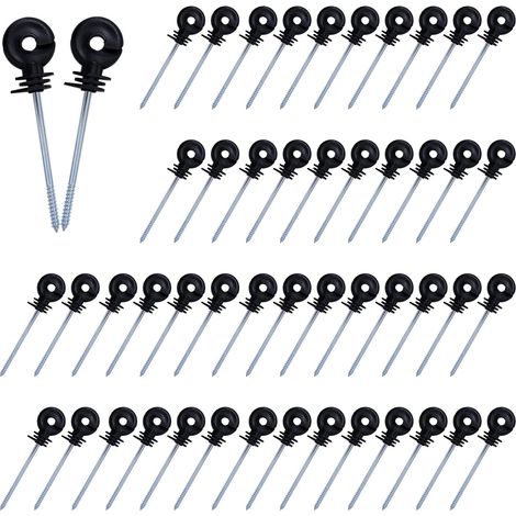 Lot de 50 isolateurs de clôture électrique à visser pour poteau - Long bras en bois - Isolateur de poteau en bois pour ruban adhésif - Fil électrique pour animaux agricoles (1/5)