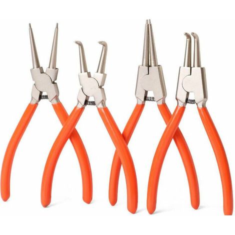 Set di pinze per anelli elastici da 4 pezzi, pinze per anelli elastici esterni/interni per impieghi gravosi con ganascia dritta o curva per la rimozione degli anelli