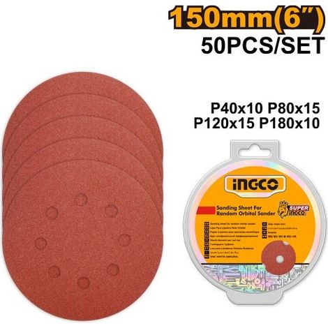 Set 50PZ Carta Abrasiva P40-P180 D.150MM INGCO (1/2)