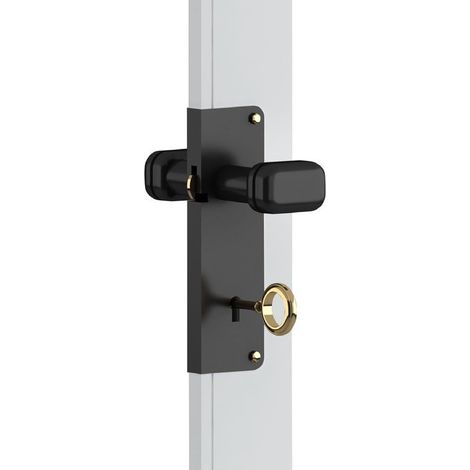 Plastik2 Serrure de porte à soufflet avec bouton en aluminium, poignée avec serrure et clé d'entrée de 15 mm noir (1/5)