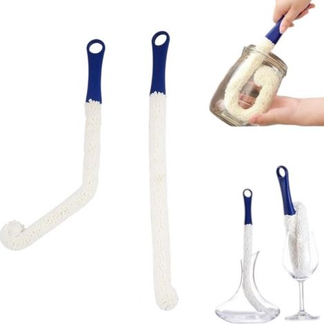 Lot de 2 brosses pour bouteilles, 42 cm, mousse flexible et modelable, pour nettoyage en profondeur des bouteilles, carafes, vases, narguilés et thermos (1/5)