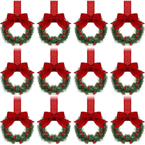 Weihnachtsschrank-Kranz, 12-teilig, 13 cm künstlicher Beerenkranz, für die Weihnachtsdekoration im Innen- und Außenbereich.