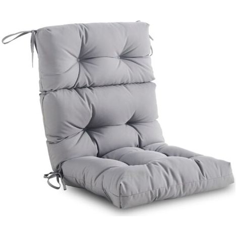 Coussin de chaise à dossier haut pour intérieur/extérieur – Assise/dossier en mousse haute résilience, imperméable et résistant aux intempéries, convient aux meubles d'extérieur, gris (1/5)