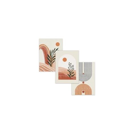 3 Pcs Art Mural Abstrait Botanique Boho, Tableau Décoration Murale Géométrique Végétale, Affiches Murale Vert Sauge et Orange pour Chambre Salon Salle de Bain 15x20 cm Sans Cadre