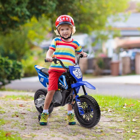 Motocicleta eléctrica para niños, moto de motocross para niños de 3 a 6 años, 2 motores de 12 V, velocidad máxima 5 km/h, 107 x 56 x 70 cm, azul