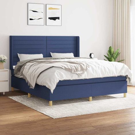 Cama box spring con colchón tela azul 180x200 cm (1/5)