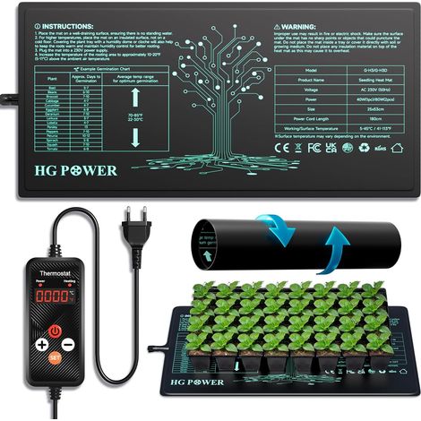 Heat Mat with Thermostat, Seedling Plant Heating Mat for Mini Greenhouse, Terrarium Heating Mat Heat Table Greenhouse with Temperature Regulator, 53cm x 25cm, 55W (1/5)